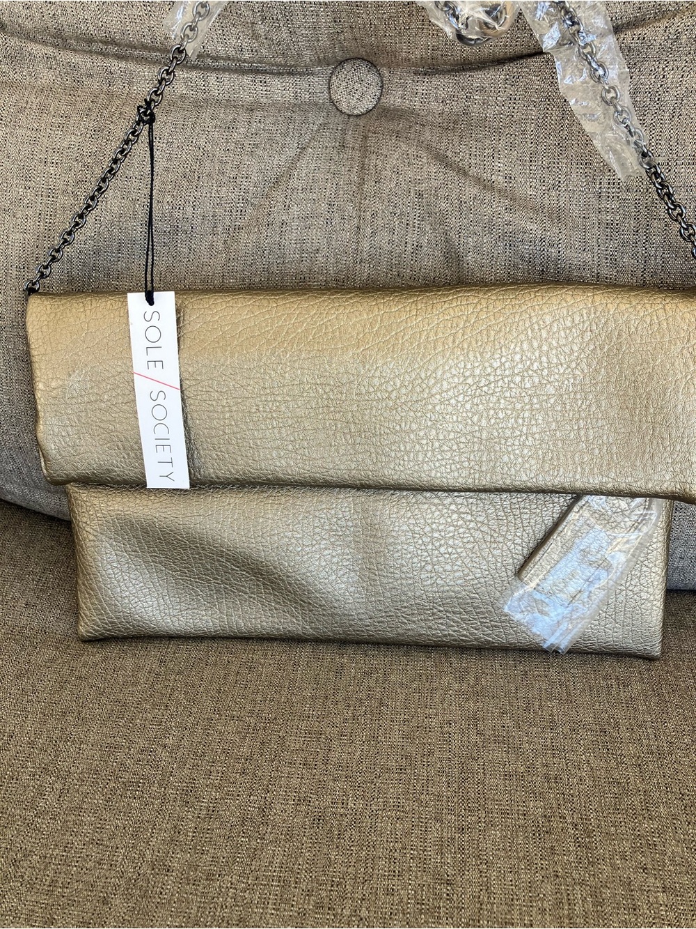 Sole Society Metallic Gold Fold-Over Clutch with Chain Strap